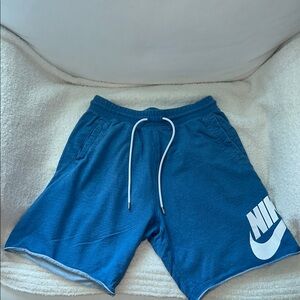 Nike Blue Athletic Shorts with Drawstring and Swoosh